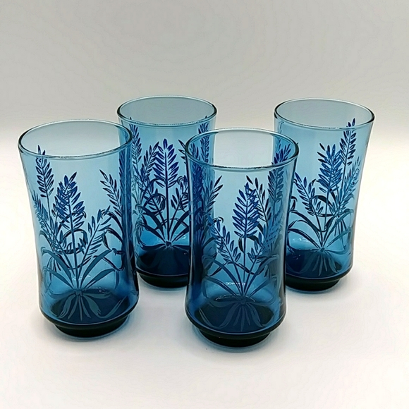 ๐3x HP! 4 Libbey Bolero Blue Wheat 5โ tall Vintage Glasses. 1970s - Picture 1 of 7